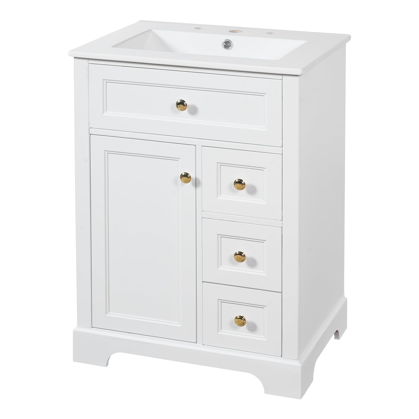 VanityFus 18.6-in White Bathroom Vanity Single Sink Combo with Ceramic Top 1 Soft Close door 3 drawers Undermount