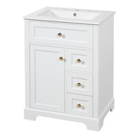 VanityFus 18.6-in White Bathroom Vanity Single Sink Combo with Ceramic Top 1 Soft Close door 3 drawers Undermount