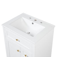 VanityFus 18.6-in White Bathroom Vanity Single Sink Combo with Ceramic Top 1 Soft Close door 3 drawers Undermount