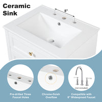 VanityFus 18.6-in White Bathroom Vanity Single Sink Combo with Ceramic Top 1 Soft Close door 3 drawers Undermount