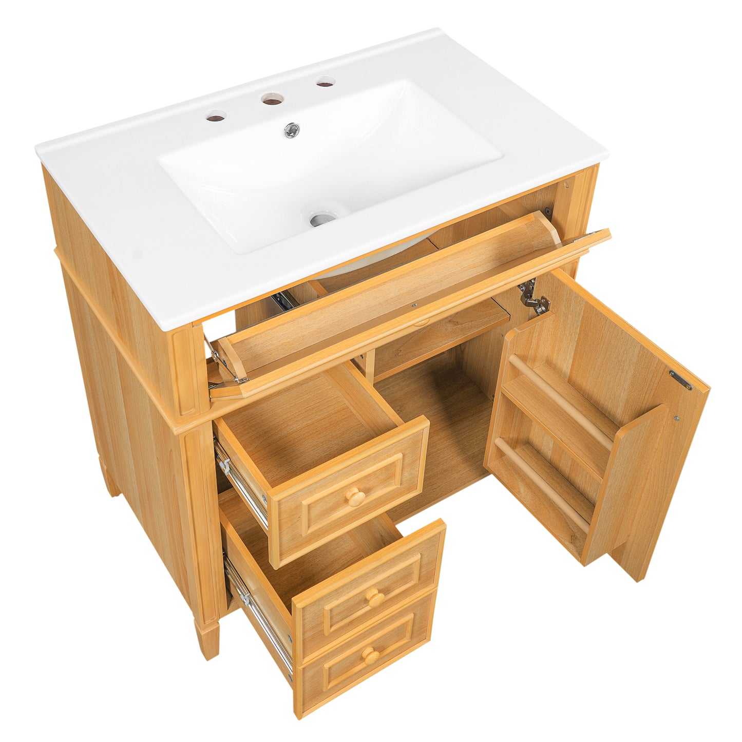 VanityFus 18.6-in Wood Bathroom Vanity Single Sink Combo with Ceramic Top 1 Soft Close door 3 drawers Undermount Adjustable Shelves