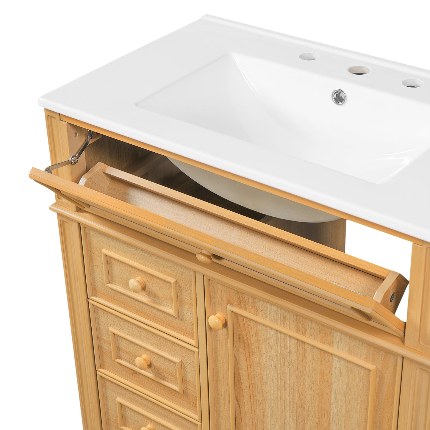 VanityFus 18.6-in Wood Bathroom Vanity Single Sink Combo with Ceramic Top 1 Soft Close door 3 drawers Undermount Adjustable Shelves
