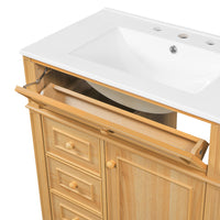 VanityFus 18.6-in Wood Bathroom Vanity Single Sink Combo with Ceramic Top 1 Soft Close door 3 drawers Undermount Adjustable Shelves