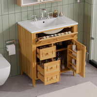 VanityFus 18.6-in Wood Bathroom Vanity Single Sink Combo with Ceramic Top 1 Soft Close door 3 drawers Undermount Adjustable Shelves