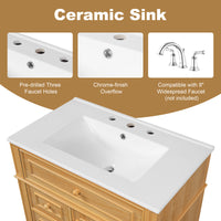 VanityFus 18.6-in Wood Bathroom Vanity Single Sink Combo with Ceramic Top 1 Soft Close door 3 drawers Undermount Adjustable Shelves