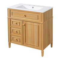 VanityFus 18.6-in Wood Bathroom Vanity Single Sink Combo with Ceramic Top 1 Soft Close door 3 drawers Undermount Adjustable Shelves