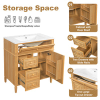 VanityFus 18.6-in Wood Bathroom Vanity Single Sink Combo with Ceramic Top 1 Soft Close door 3 drawers Undermount Adjustable Shelves