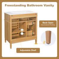 VanityFus 18.6-in Wood Bathroom Vanity Single Sink Combo with Ceramic Top 1 Soft Close door 3 drawers Undermount Adjustable Shelves