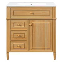 VanityFus 18.6-in Wood Bathroom Vanity Single Sink Combo with Ceramic Top 1 Soft Close door 3 drawers Undermount Adjustable Shelves
