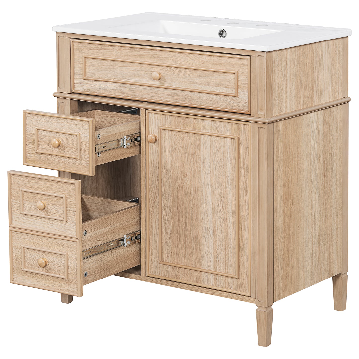 VanityFus 18.6-in Light Wood Bathroom Vanity Single Sink Combo with Ceramic Top 1 Soft Close door 3 drawers Undermount Adjustable Shelves