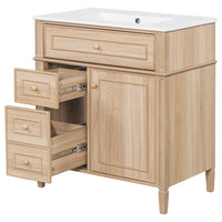 VanityFus 18.6-in Light Wood Bathroom Vanity Single Sink Combo with Ceramic Top 1 Soft Close door 3 drawers Undermount Adjustable Shelves