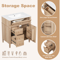 VanityFus 18.6-in Light Wood Bathroom Vanity Single Sink Combo with Ceramic Top 1 Soft Close door 3 drawers Undermount Adjustable Shelves