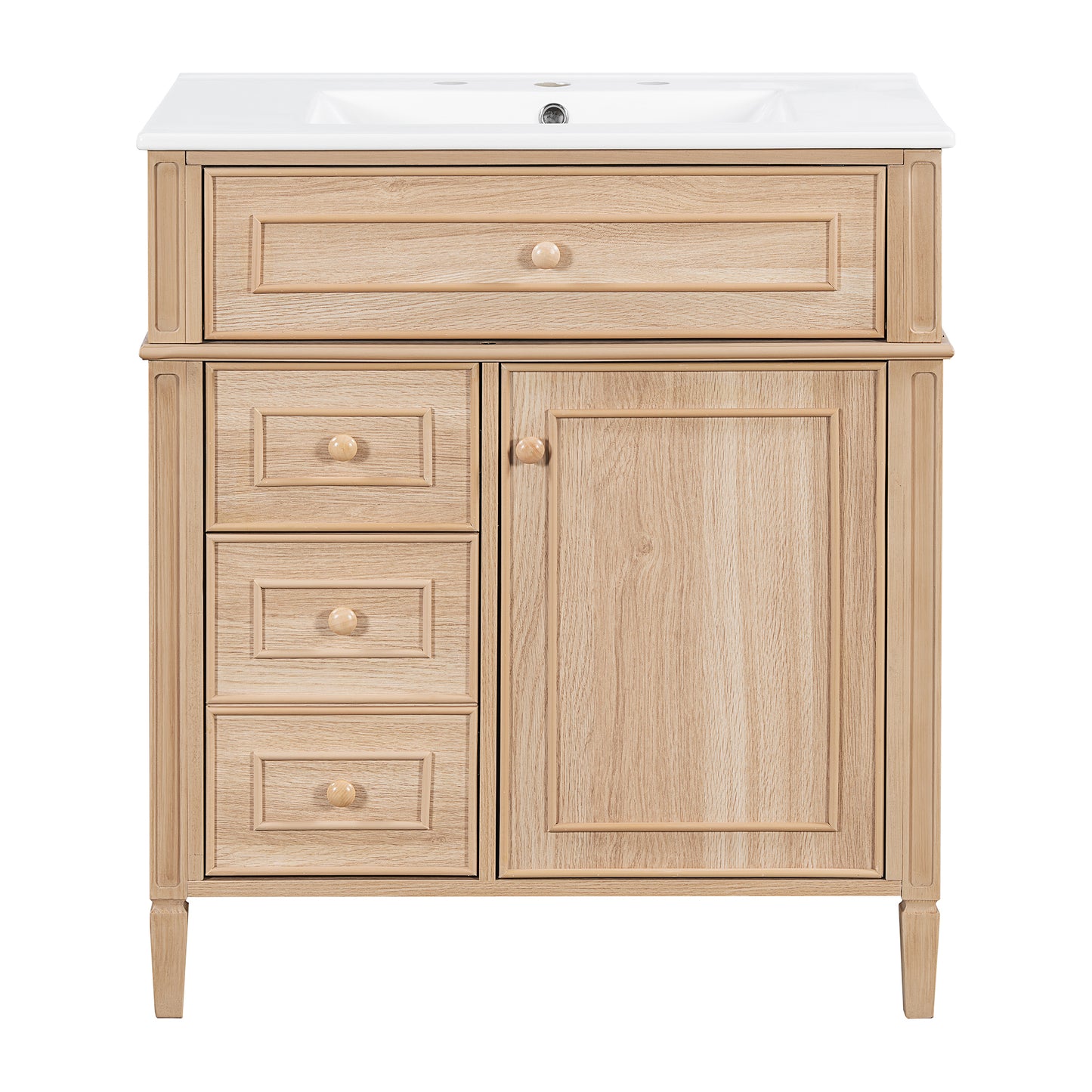 VanityFus 18.6-in Light Wood Bathroom Vanity Single Sink Combo with Ceramic Top 1 Soft Close door 3 drawers Undermount Adjustable Shelves