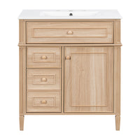 VanityFus 18.6-in Light Wood Bathroom Vanity Single Sink Combo with Ceramic Top 1 Soft Close door 3 drawers Undermount Adjustable Shelves