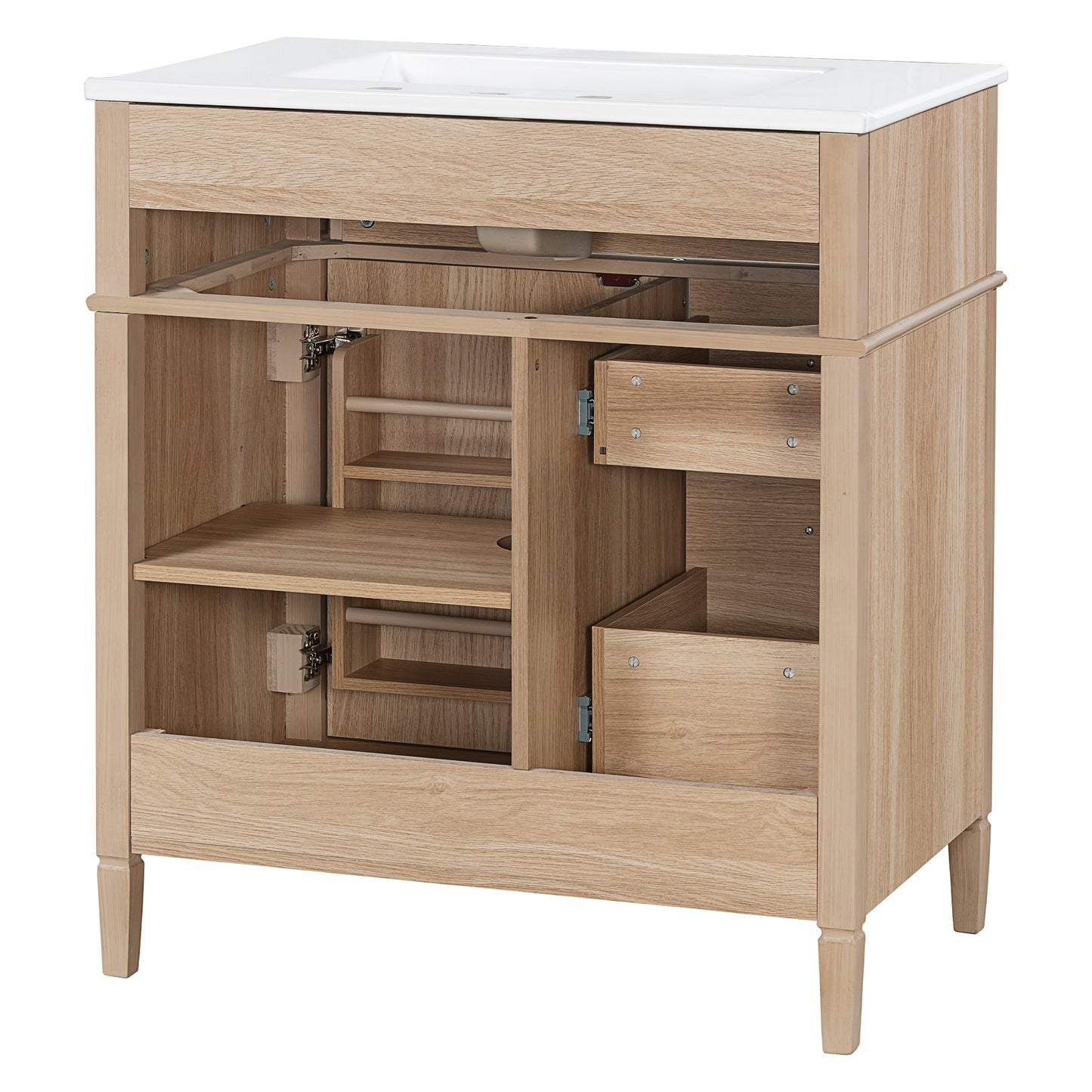 VanityFus 18.6-in Light Wood Bathroom Vanity Single Sink Combo with Ceramic Top 1 Soft Close door 3 drawers Undermount Adjustable Shelves