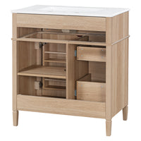 VanityFus 18.6-in Light Wood Bathroom Vanity Single Sink Combo with Ceramic Top 1 Soft Close door 3 drawers Undermount Adjustable Shelves