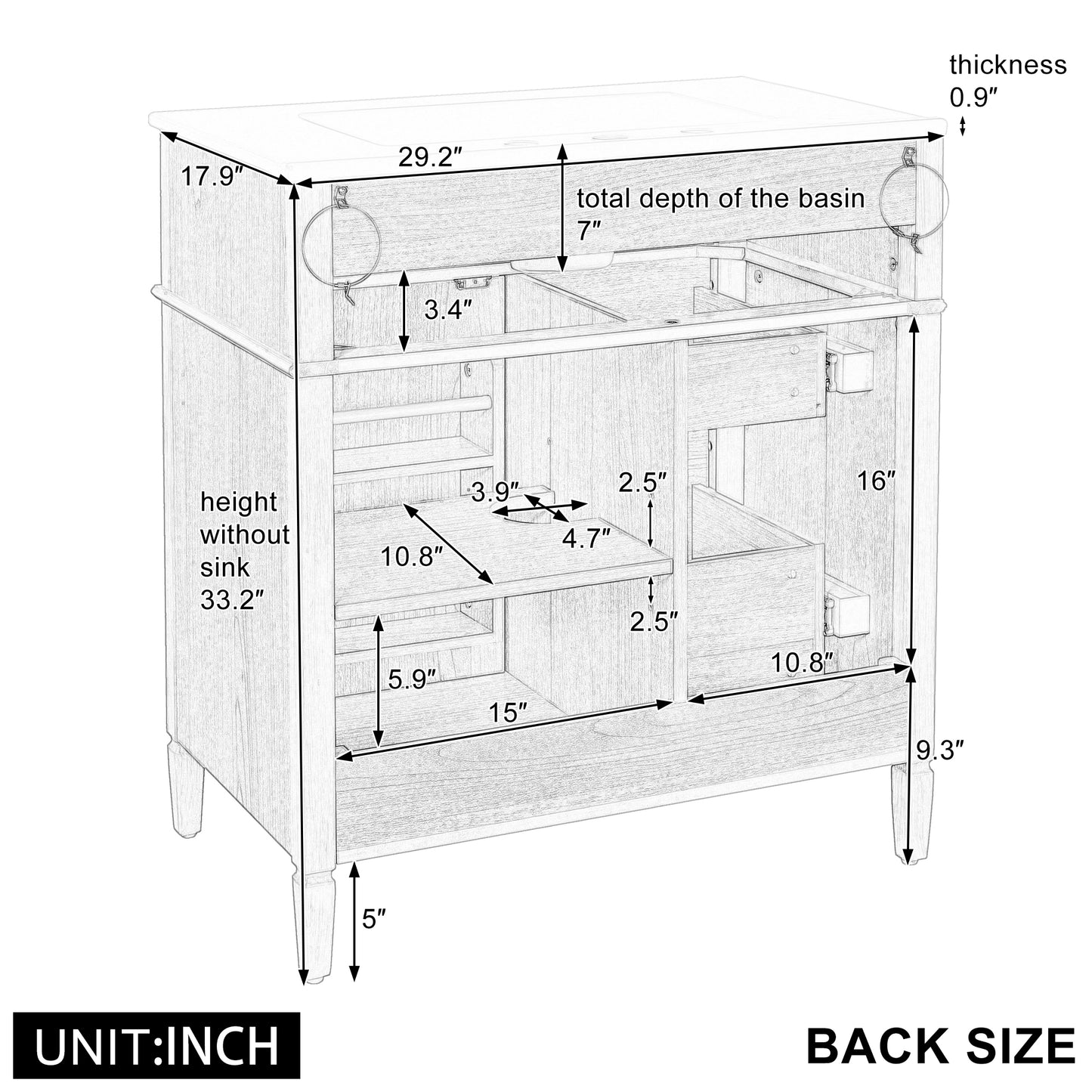 VanityFus 18.6-in Light Wood Bathroom Vanity Single Sink Combo with Ceramic Top 1 Soft Close door 3 drawers Undermount Adjustable Shelves
