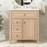 VanityFus 18.6-in Light Wood Bathroom Vanity Single Sink Combo with Ceramic Top 1 Soft Close door 3 drawers Undermount Adjustable Shelves