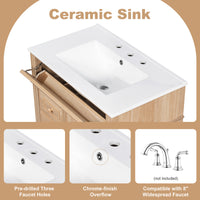 VanityFus 18.6-in Light Wood Bathroom Vanity Single Sink Combo with Ceramic Top 1 Soft Close door 3 drawers Undermount Adjustable Shelves