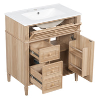VanityFus 18.6-in Light Wood Bathroom Vanity Single Sink Combo with Ceramic Top 1 Soft Close door 3 drawers Undermount Adjustable Shelves