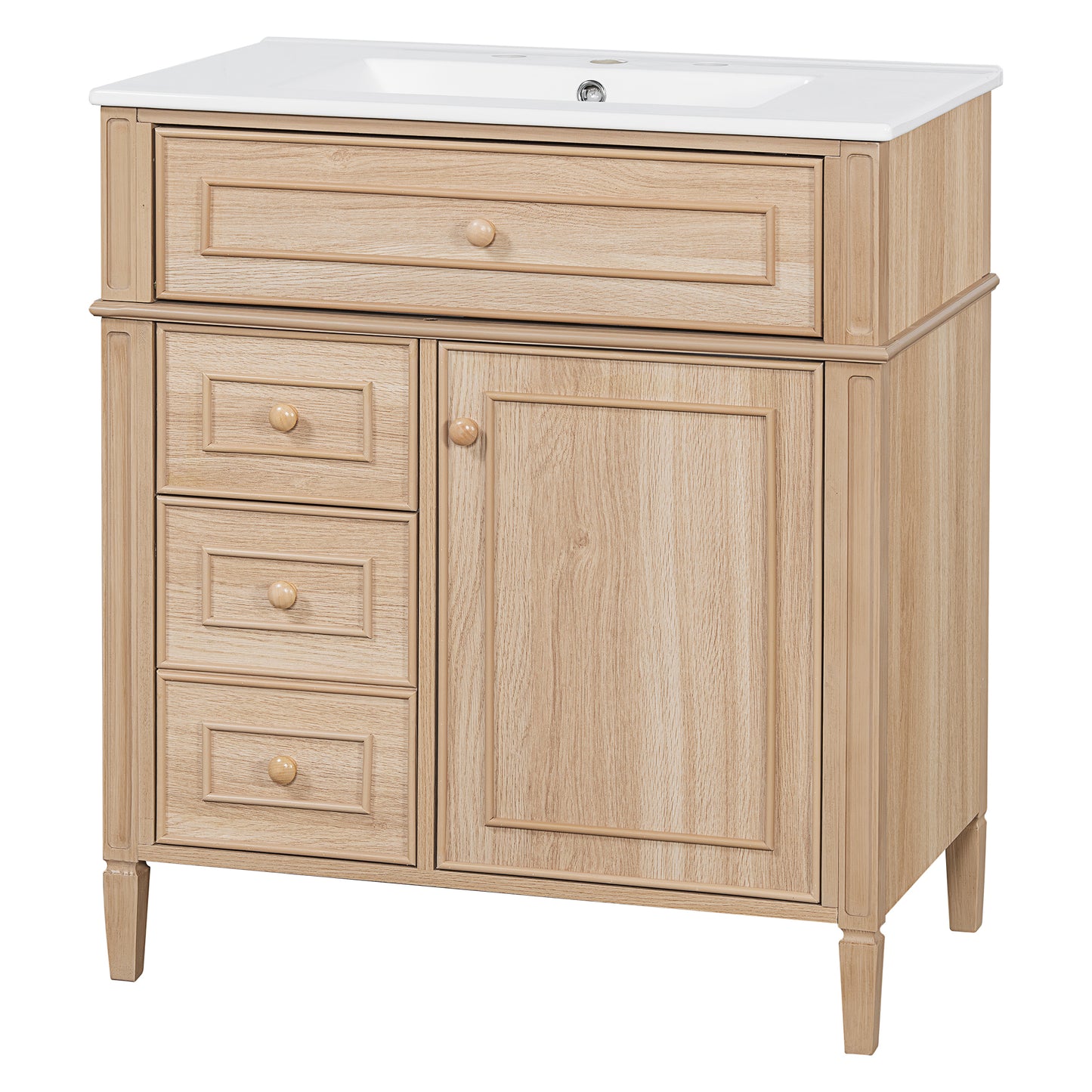 VanityFus 18.6-in Light Wood Bathroom Vanity Single Sink Combo with Ceramic Top 1 Soft Close door 3 drawers Undermount Adjustable Shelves