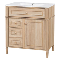 VanityFus 18.6-in Light Wood Bathroom Vanity Single Sink Combo with Ceramic Top 1 Soft Close door 3 drawers Undermount Adjustable Shelves