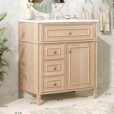 VanityFus 18.6-in Light Wood Bathroom Vanity Single Sink Combo with Ceramic Top 1 Soft Close door 3 drawers Undermount Adjustable Shelves
