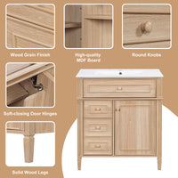 VanityFus 18.6-in Light Wood Bathroom Vanity Single Sink Combo with Ceramic Top 1 Soft Close door 3 drawers Undermount Adjustable Shelves