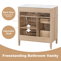 VanityFus 18.6-in Light Wood Bathroom Vanity Single Sink Combo with Ceramic Top 1 Soft Close door 3 drawers Undermount Adjustable Shelves