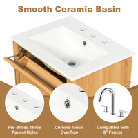 VanityFus 18.6-in Wood Bathroom Vanity Single Sink Combo with Ceramic Top 1 Soft Close door 3 drawers Undermount