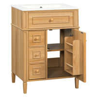 VanityFus 18.6-in Wood Bathroom Vanity Single Sink Combo with Ceramic Top 1 Soft Close door 3 drawers Undermount