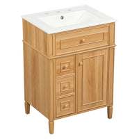 VanityFus 18.6-in Wood Bathroom Vanity Single Sink Combo with Ceramic Top 1 Soft Close door 3 drawers Undermount