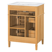 VanityFus 18.6-in Wood Bathroom Vanity Single Sink Combo with Ceramic Top 1 Soft Close door 3 drawers Undermount