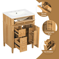 VanityFus 18.6-in Wood Bathroom Vanity Single Sink Combo with Ceramic Top 1 Soft Close door 3 drawers Undermount