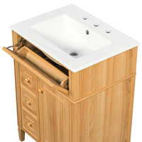 VanityFus 18.6-in Wood Bathroom Vanity Single Sink Combo with Ceramic Top 1 Soft Close door 3 drawers Undermount