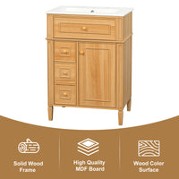 VanityFus 18.6-in Wood Bathroom Vanity Single Sink Combo with Ceramic Top 1 Soft Close door 3 drawers Undermount