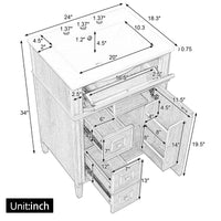 VanityFus 18.6-in Wood Bathroom Vanity Single Sink Combo with Ceramic Top 1 Soft Close door 3 drawers Undermount