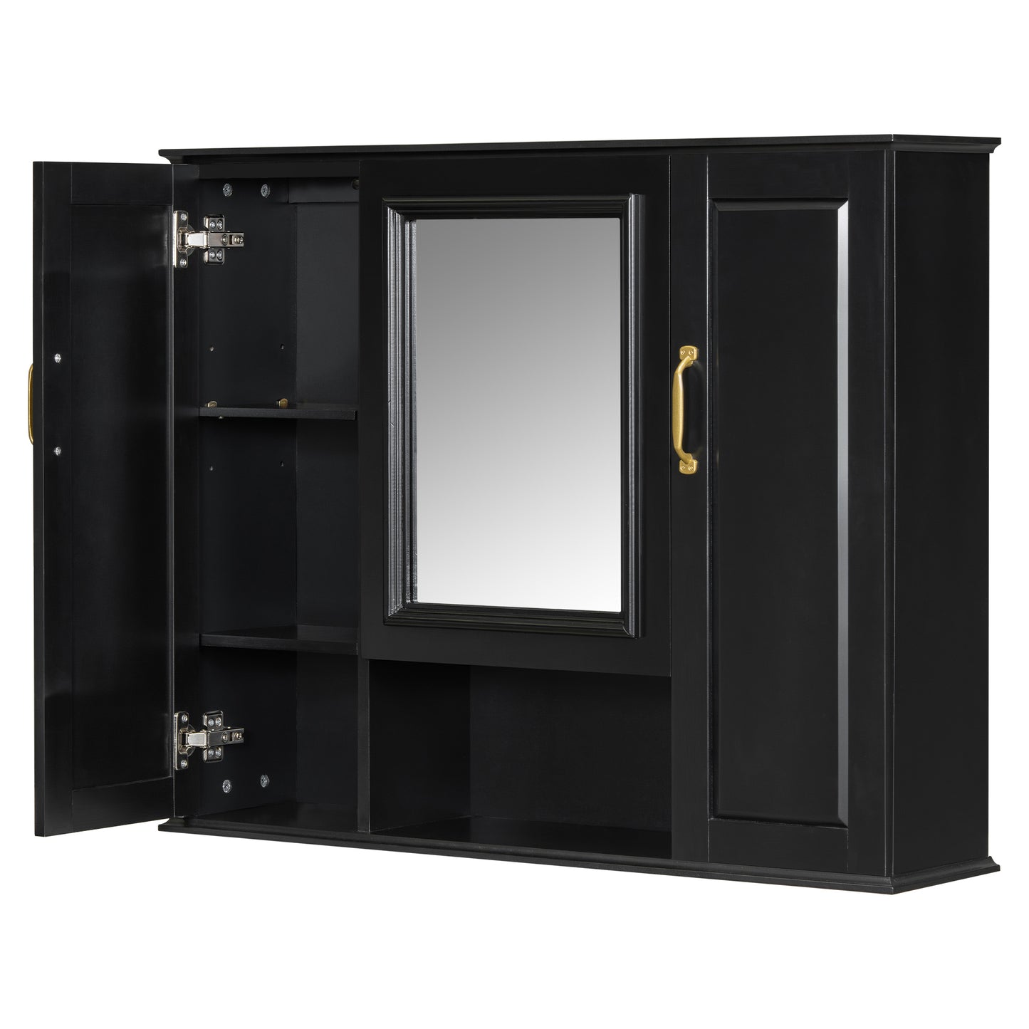 VanityFus 36-in Bathroom Vanity Black Single Sink Medicine Cabinet Miror Combo with Ceramic Top 5 Soft Close Doors 3 Drawers