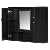 VanityFus 36-in Bathroom Vanity Black Single Sink Medicine Cabinet Miror Combo with Ceramic Top 5 Soft Close Doors 3 Drawers