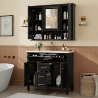 VanityFus 36-in Bathroom Vanity Black Single Sink Medicine Cabinet Miror Combo with Ceramic Top 5 Soft Close Doors 3 Drawers