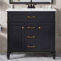 VanityFus 36-in Bathroom Vanity Black Single Sink Medicine Cabinet Miror Combo with Ceramic Top 5 Soft Close Doors 3 Drawers