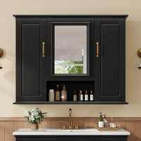 VanityFus 36-in Bathroom Vanity Black Single Sink Medicine Cabinet Miror Combo with Ceramic Top 5 Soft Close Doors 3 Drawers