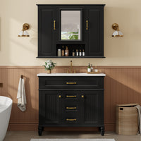 VanityFus 36-in Bathroom Vanity Black Single Sink Medicine Cabinet Miror Combo with Ceramic Top 5 Soft Close Doors 3 Drawers