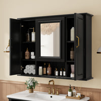 VanityFus 36-in Bathroom Vanity Black Single Sink Medicine Cabinet Miror Combo with Ceramic Top 5 Soft Close Doors 3 Drawers