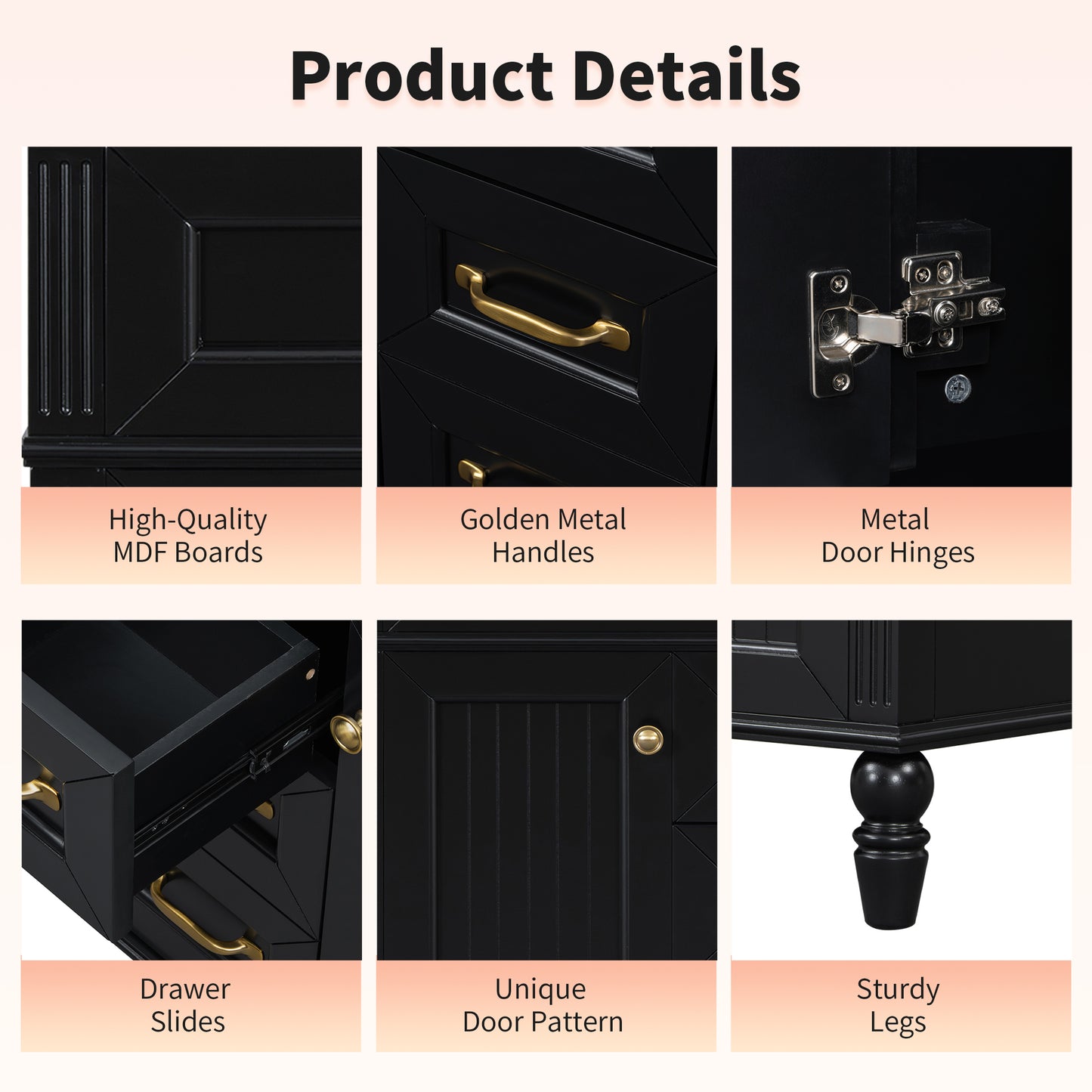 VanityFus 36-in Bathroom Vanity Black Single Sink Medicine Cabinet Miror Combo with Ceramic Top 5 Soft Close Doors 3 Drawers