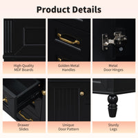 VanityFus 36-in Bathroom Vanity Black Single Sink Medicine Cabinet Miror Combo with Ceramic Top 5 Soft Close Doors 3 Drawers