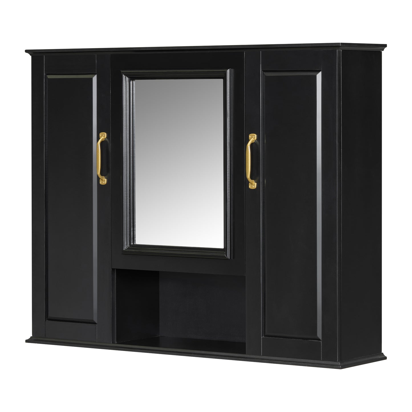 VanityFus 36-in Bathroom Vanity Black Single Sink Medicine Cabinet Miror Combo with Ceramic Top 5 Soft Close Doors 3 Drawers