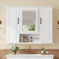 VanityFus 36-in Bathroom Vanity White Single Sink Medicine Cabinet Miror Combo with Ceramic Top 5 Soft Close Doors 3 Drawers