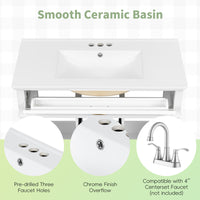 VanityFus 36-in Bathroom Vanity White Single Sink Medicine Cabinet Miror Combo with Ceramic Top 5 Soft Close Doors 3 Drawers