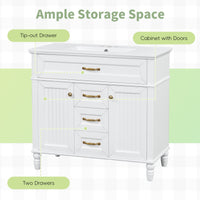 VanityFus 36-in Bathroom Vanity White Single Sink Medicine Cabinet Miror Combo with Ceramic Top 5 Soft Close Doors 3 Drawers